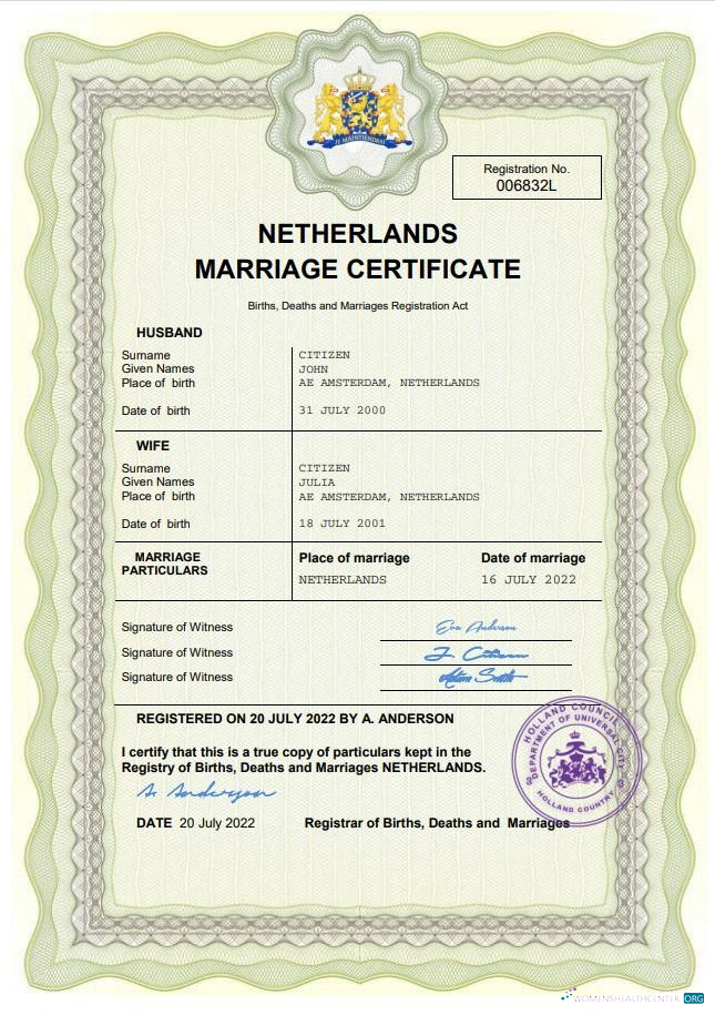 Download Netherlands marriage certificate Word and PDF template Photoshop template